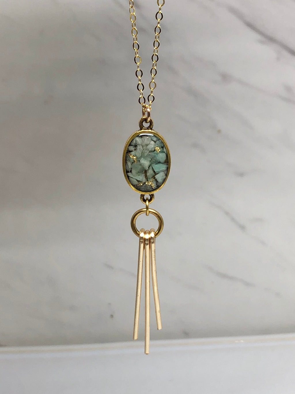 June & Simple Amazonite Ray Necklace - close up of pendant detail