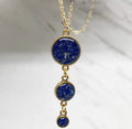 June & Simple Lapis Lazuli Drops Necklace - deep blue stone pendant on gold filled chain