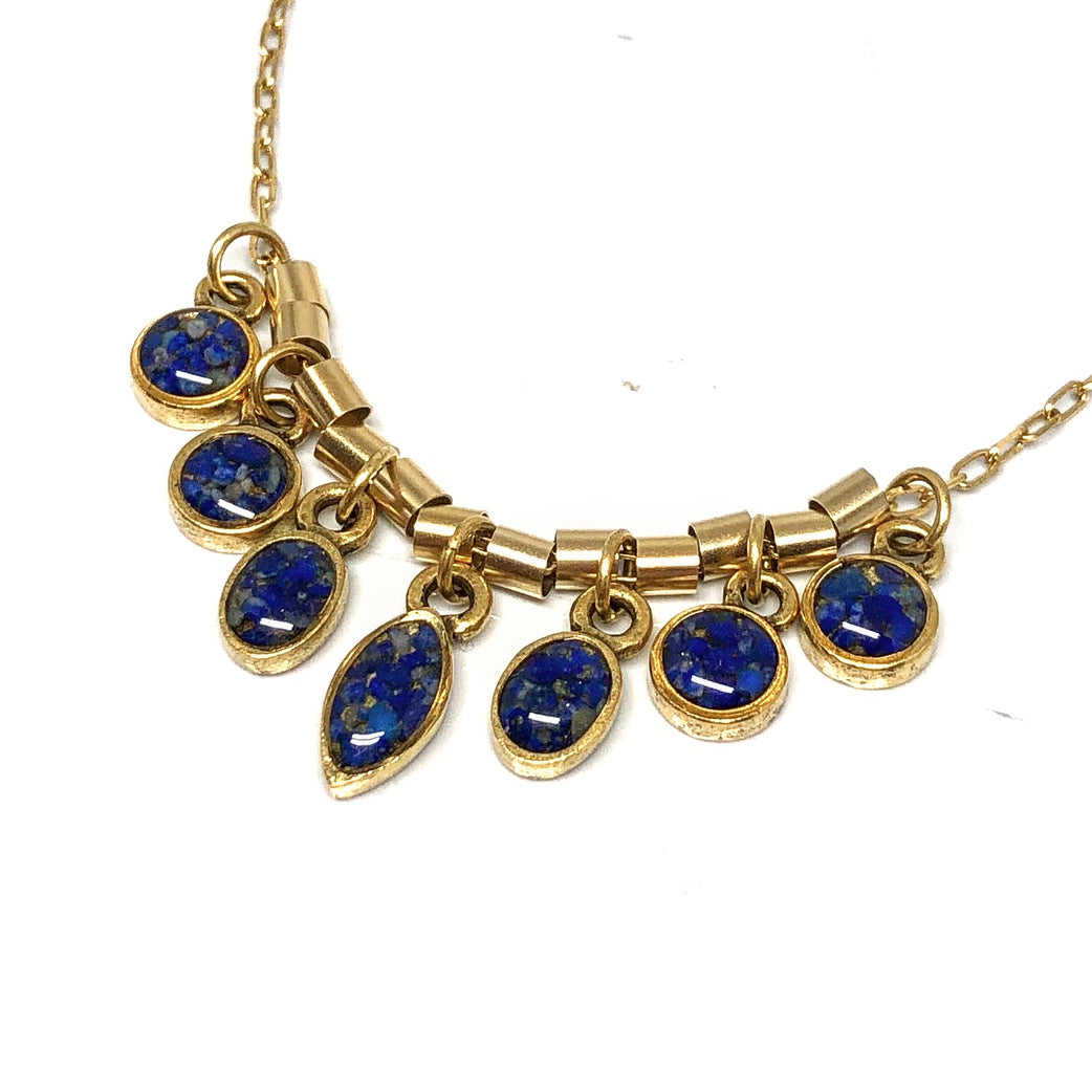 June & Simple Lapis Lazuli 7 mini stones necklace - deep blue gemstone charms on gold filled chain