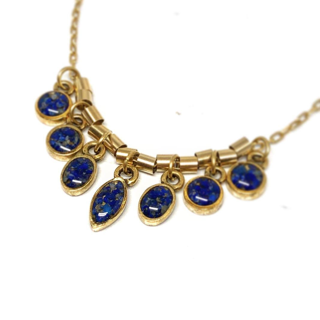 June & Simple Lapis Lazuli 7 stones necklace - close up of charms