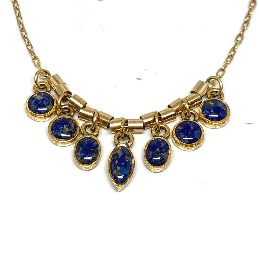 June & Simple Lapis Lazuli 7 stones necklace - styled on a model