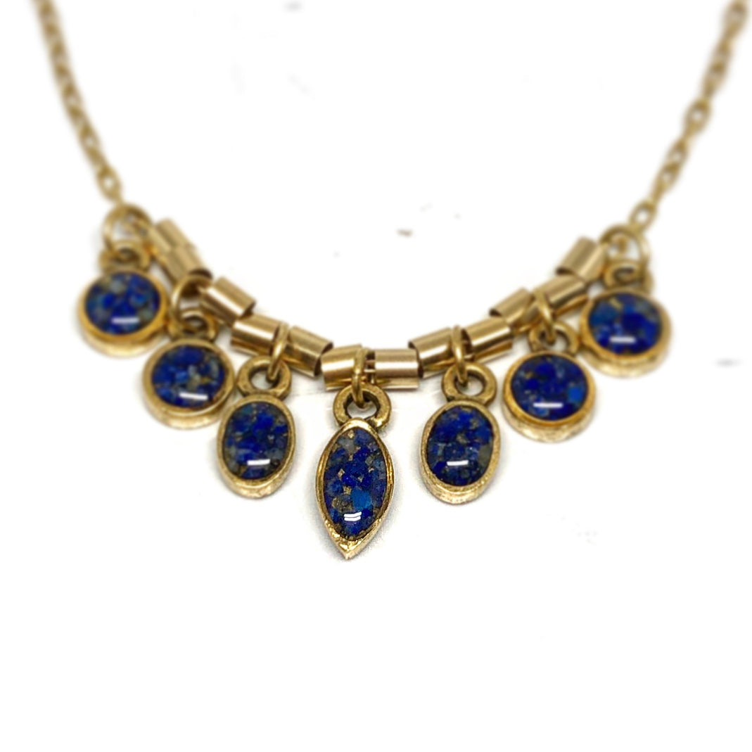 June & Simple Lapis Lazuli 7 stones necklace - flat lay detail