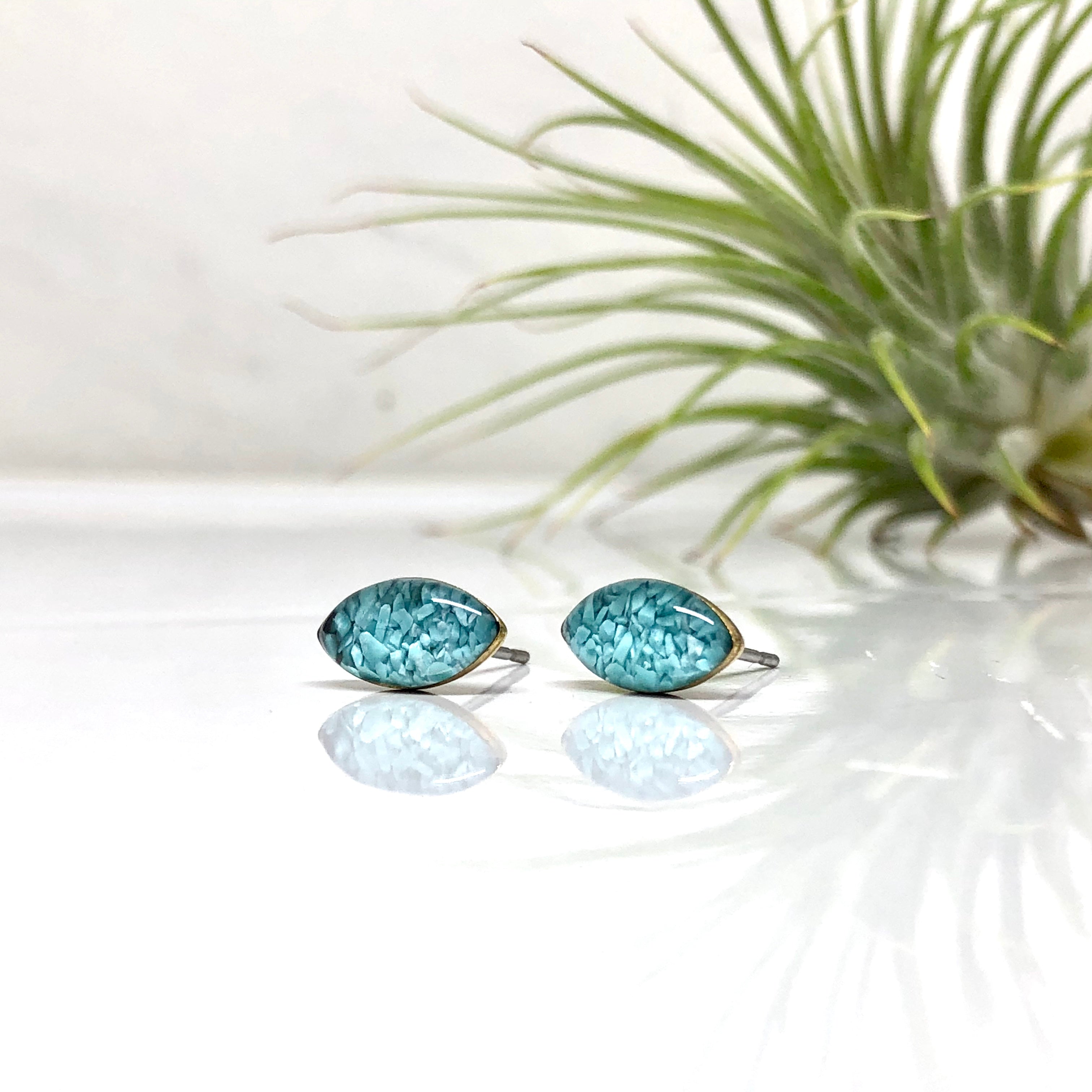 June & Simple Turquoise Studs - styled on a model