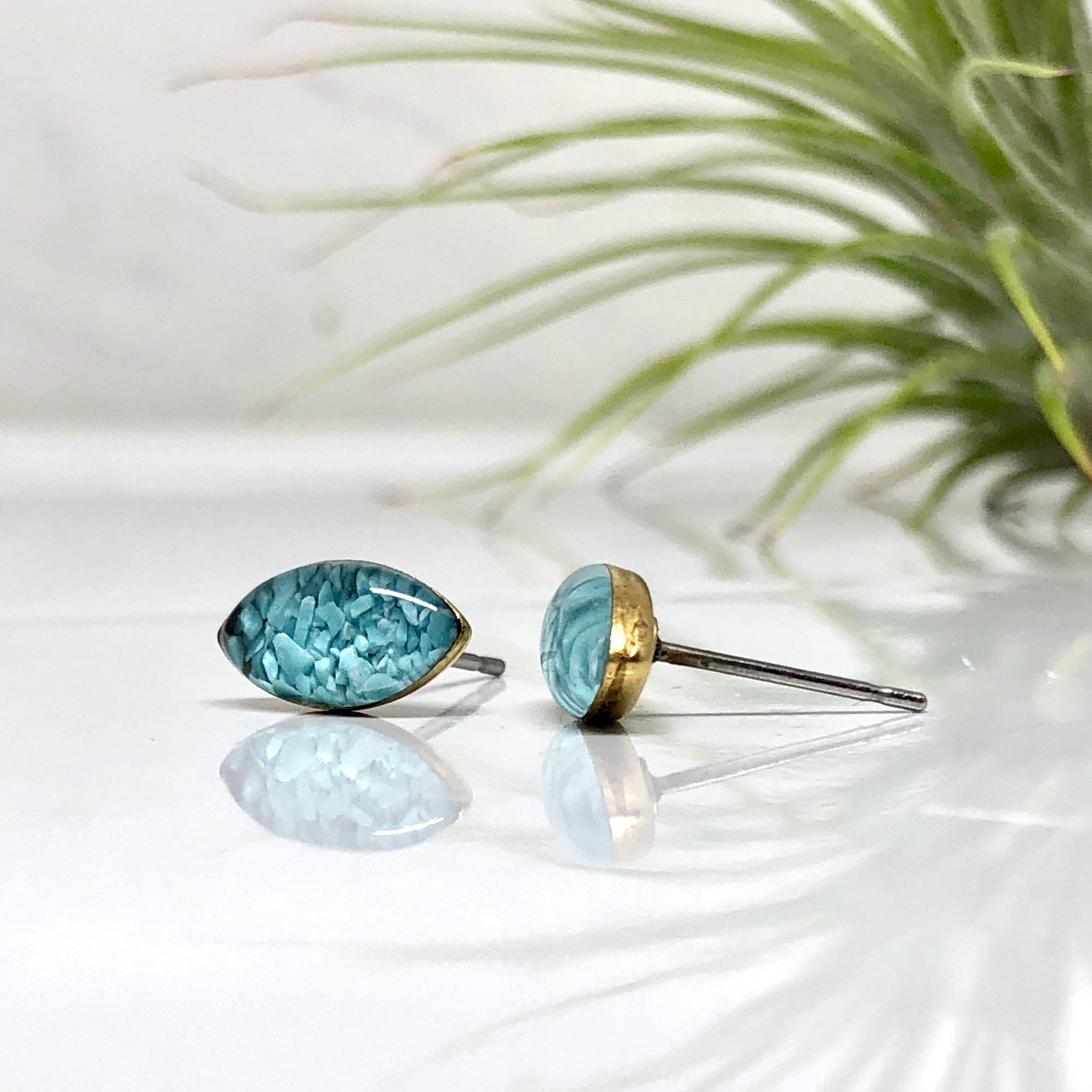 June & Simple Turquoise Studs - close up of natural stone