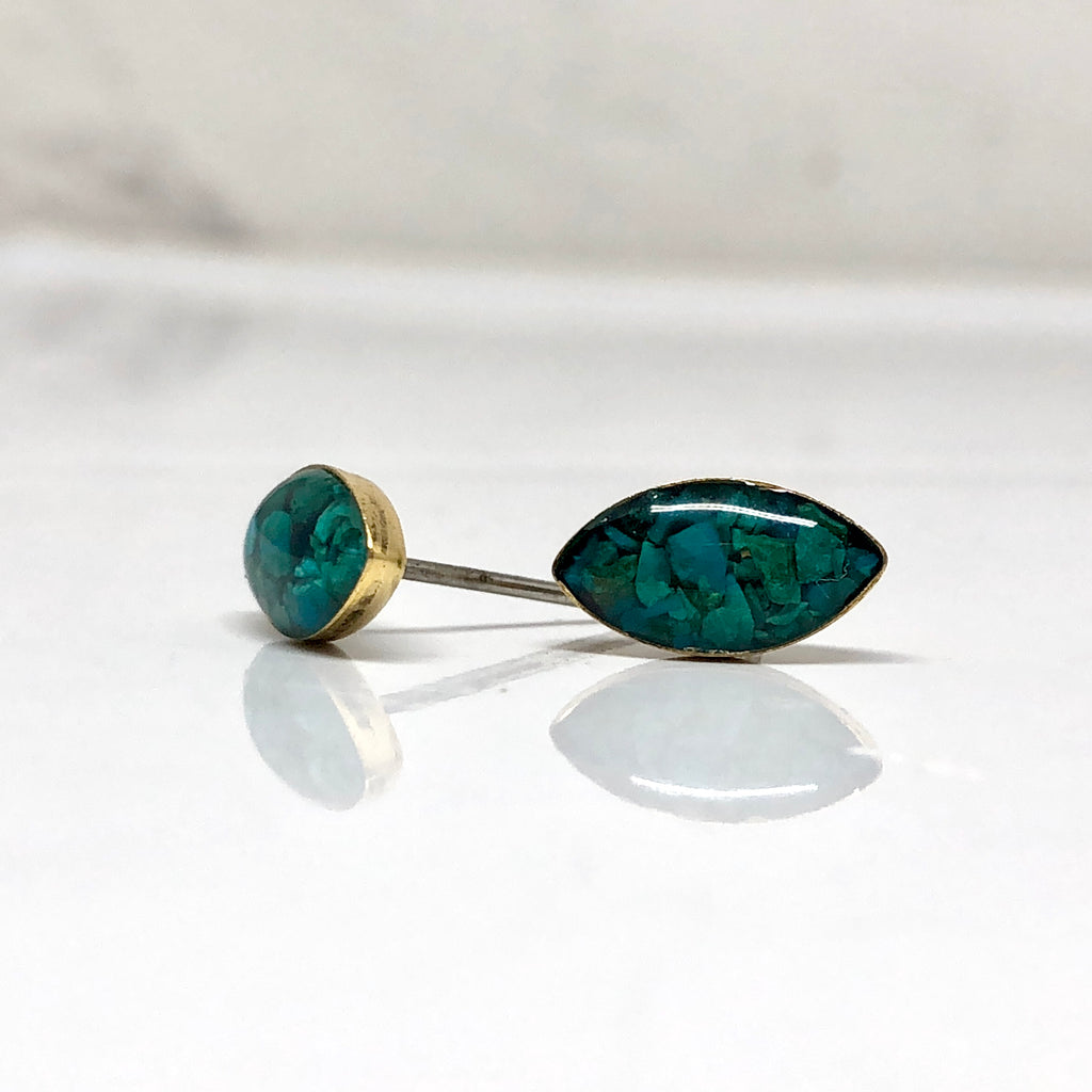 June & Simple Marquise Chrysocolla Studs - pair view