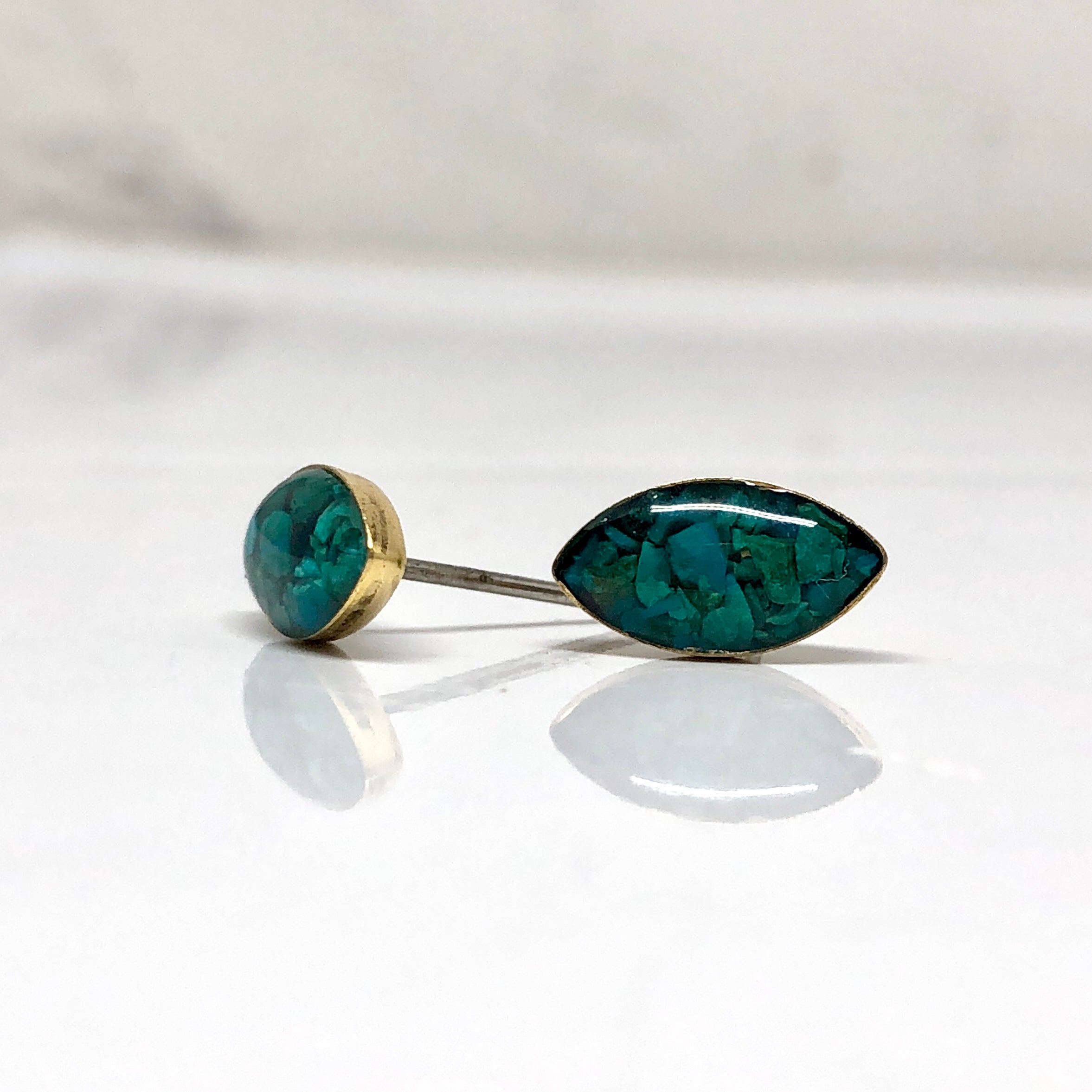 June & Simple Marquise Chrysocolla Studs - pair view