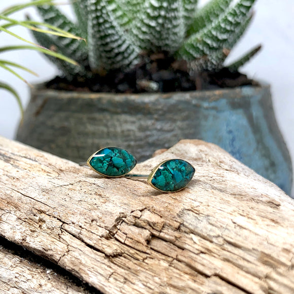 Crushed stones Studs - Marquise Chrysocolla Post