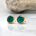 June & Simple Circle Chrysocolla Post Earrings - crushed teal gemstone in round gold filled setting