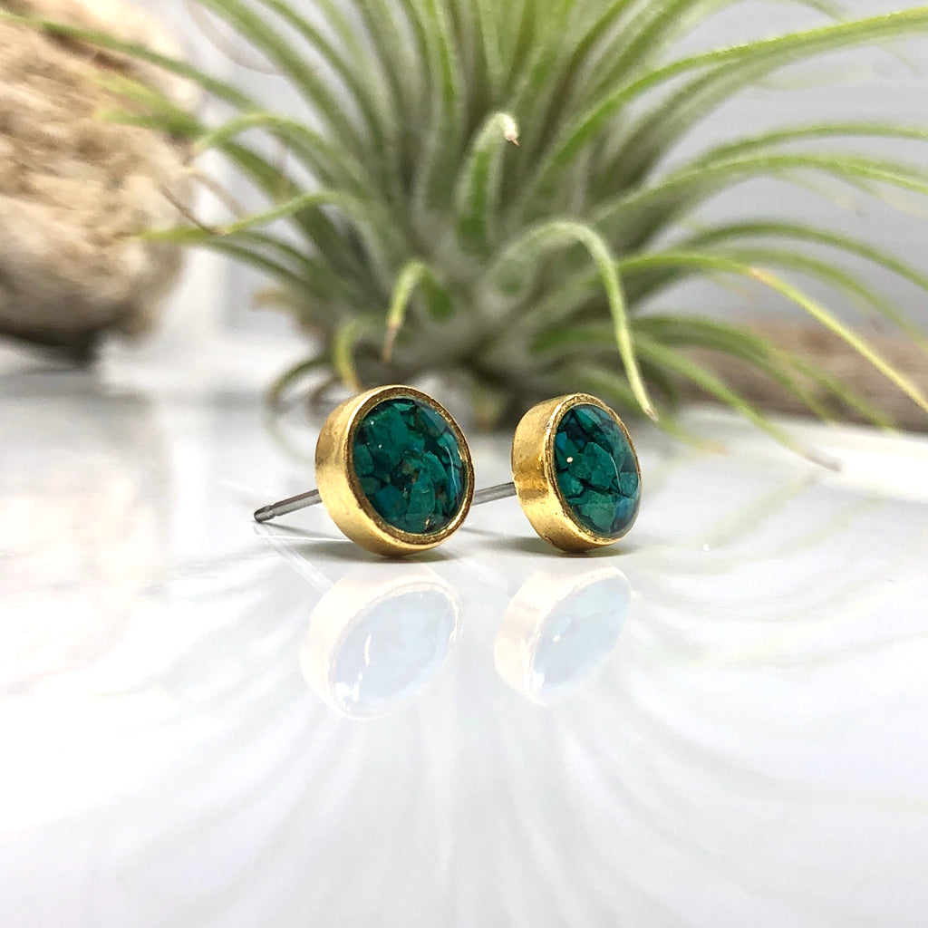 June & Simple Chrysocolla Circle Studs - flat lay pair