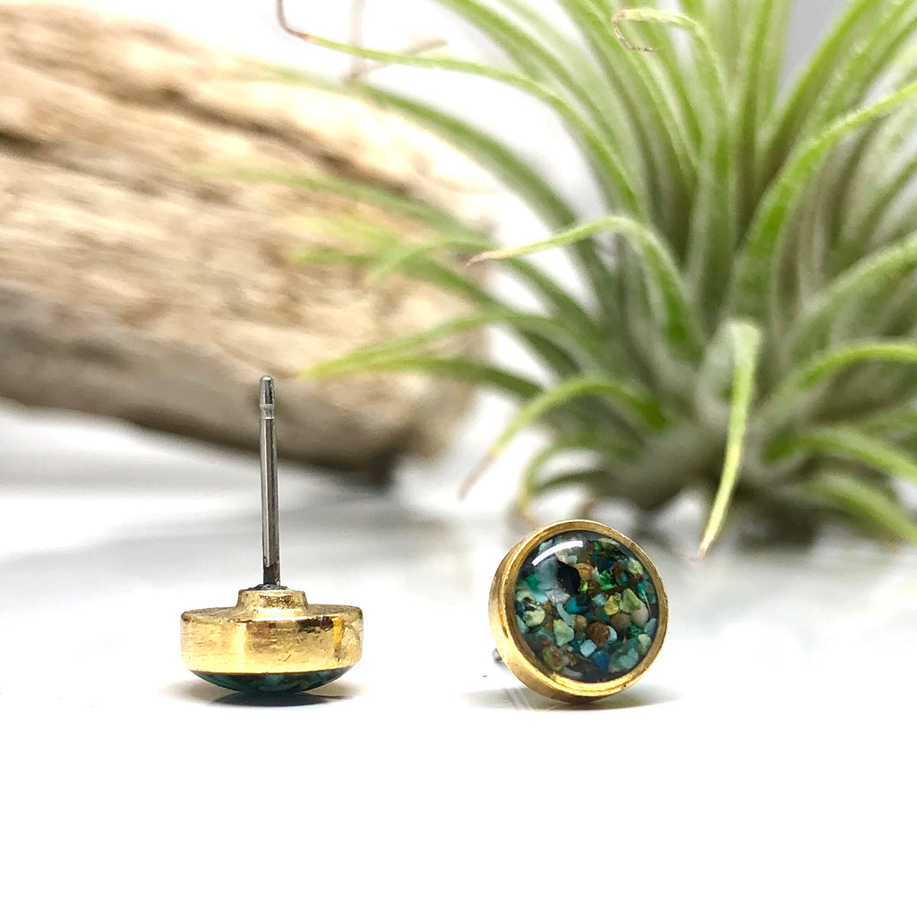 June & Simple Circle Arizona Turquoise Studs - close up pair