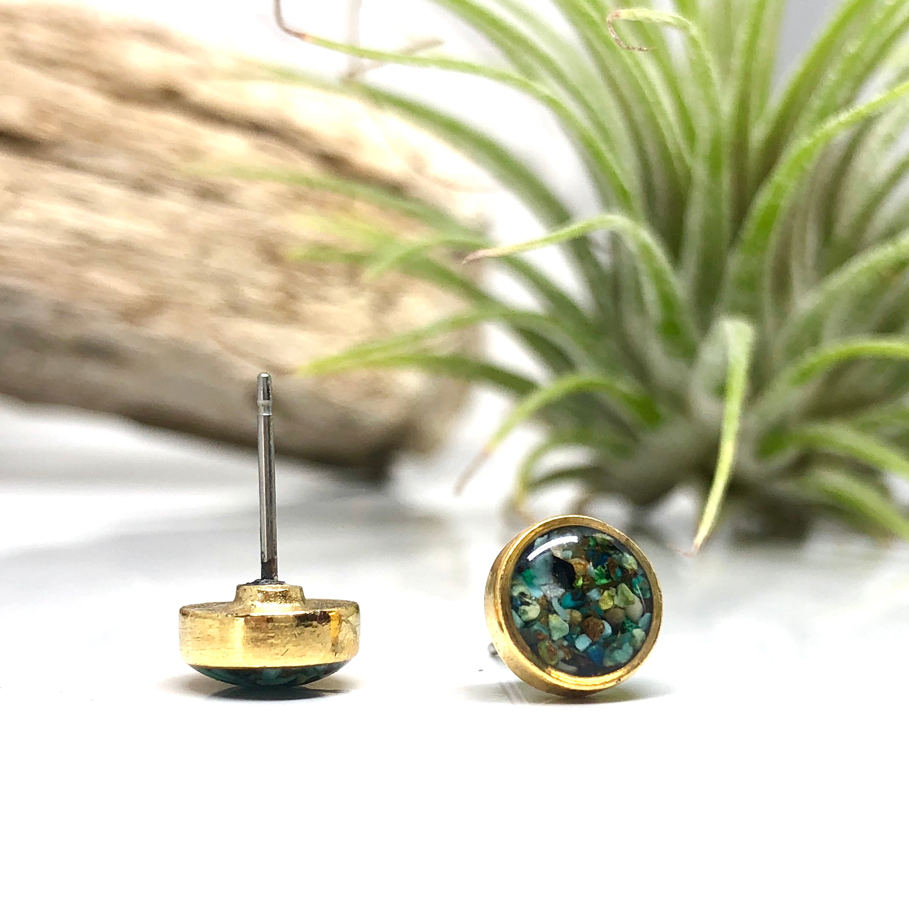 June & Simple Circle Arizona Turquoise Studs - close up pair