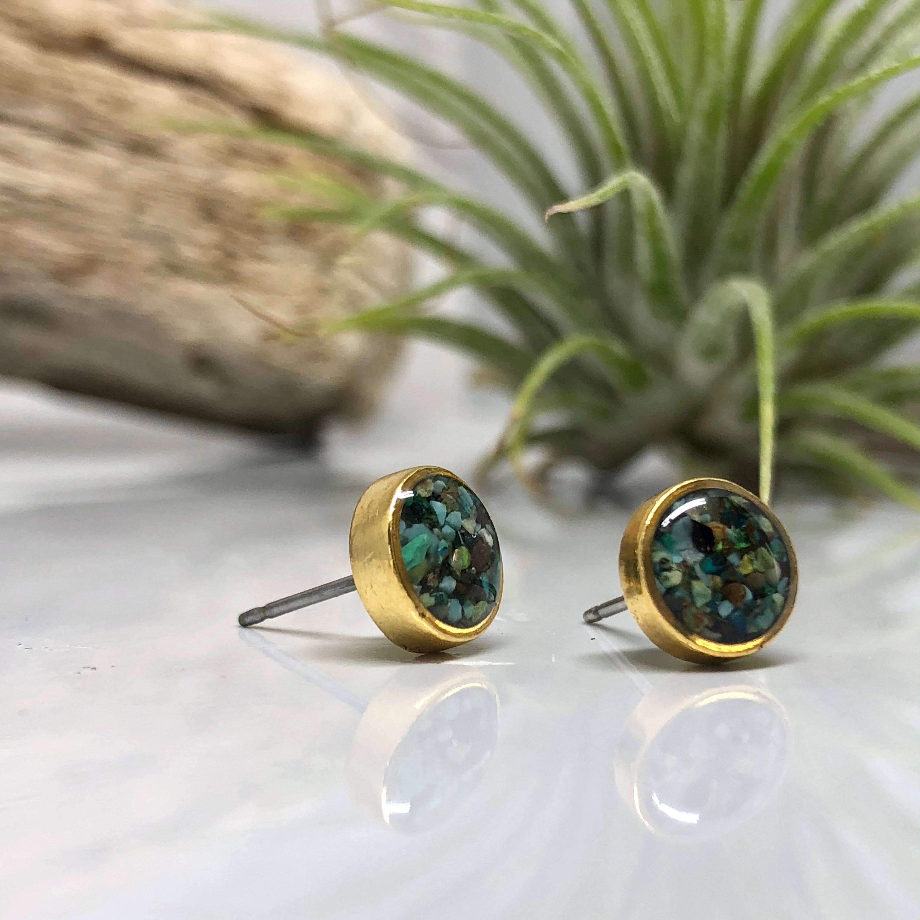 June & Simple Circle Arizona Turquoise Studs - styled on a model