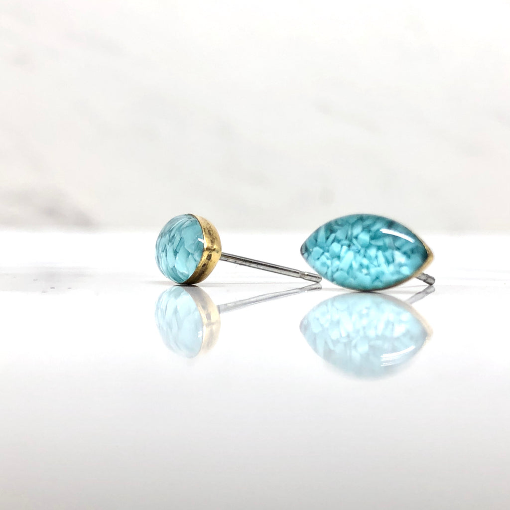 June & Simple Turquoise Studs - natural turquoise gemstone on gold filled posts