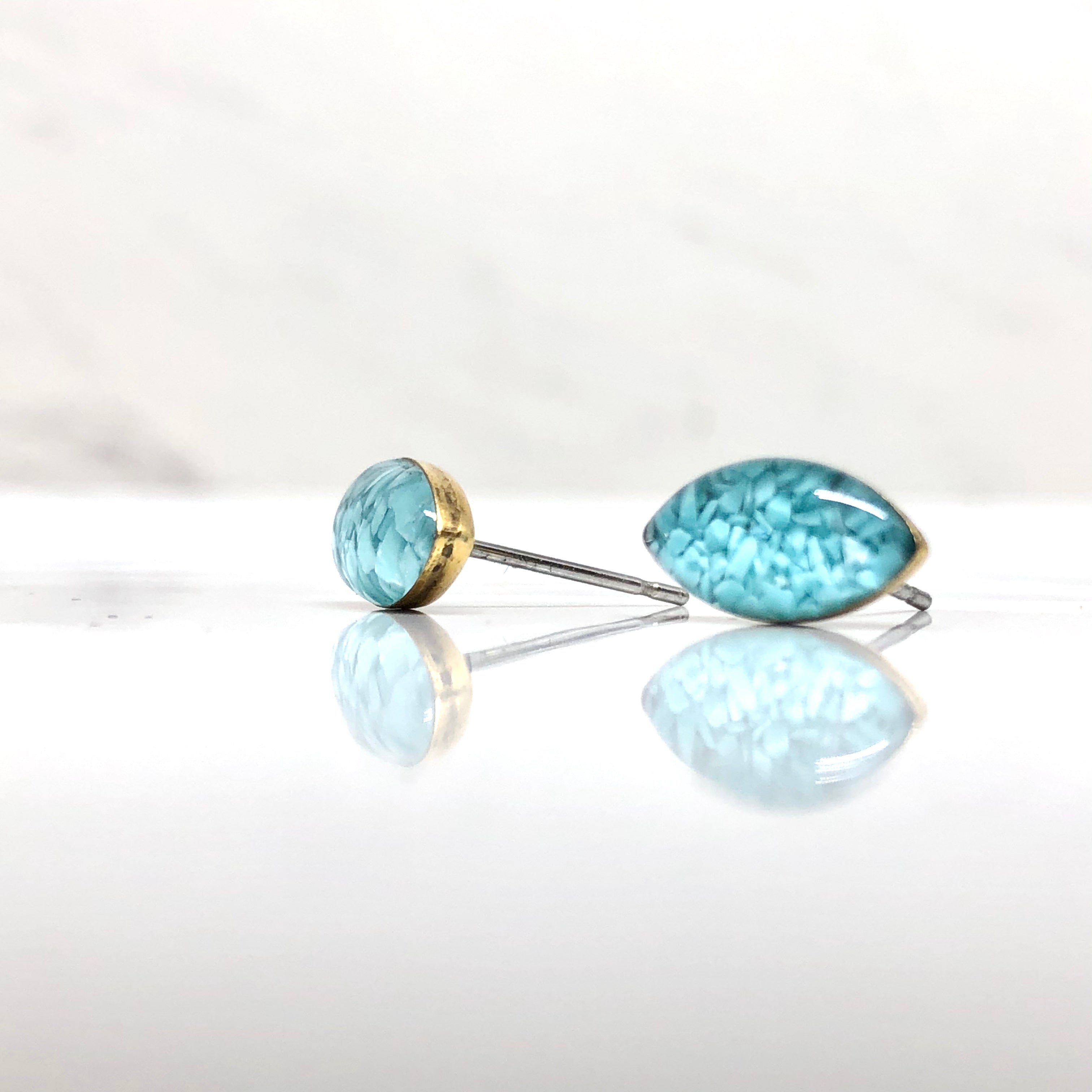 June & Simple Turquoise Studs - natural turquoise gemstone on gold filled posts