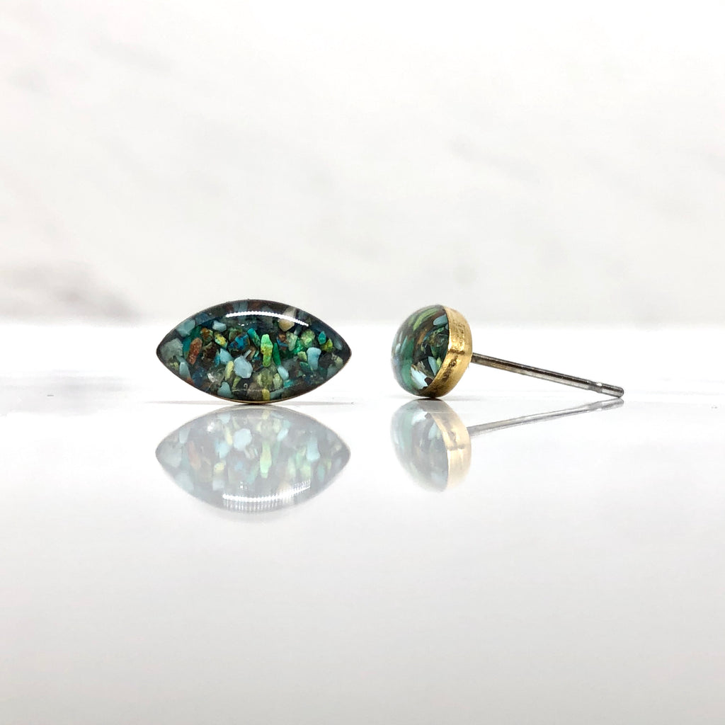 June & Simple Arizona Turquoise Studs - close up of natural turquoise stone