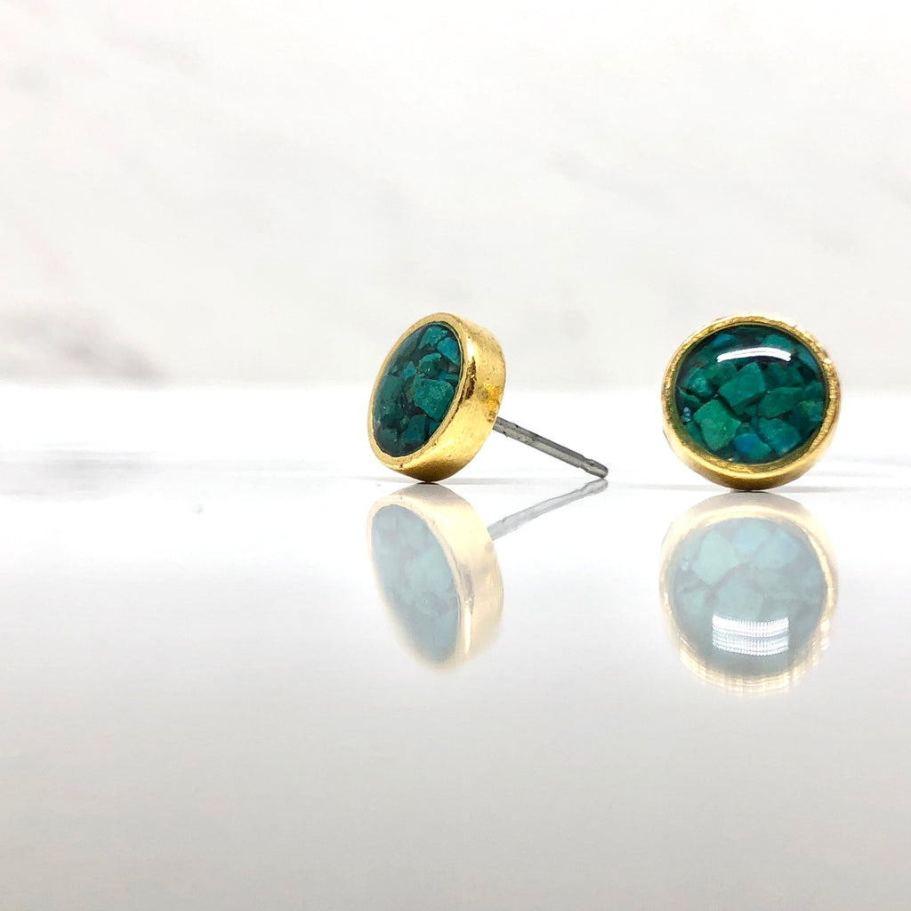 June & Simple Chrysocolla Circle Studs - styled on a model