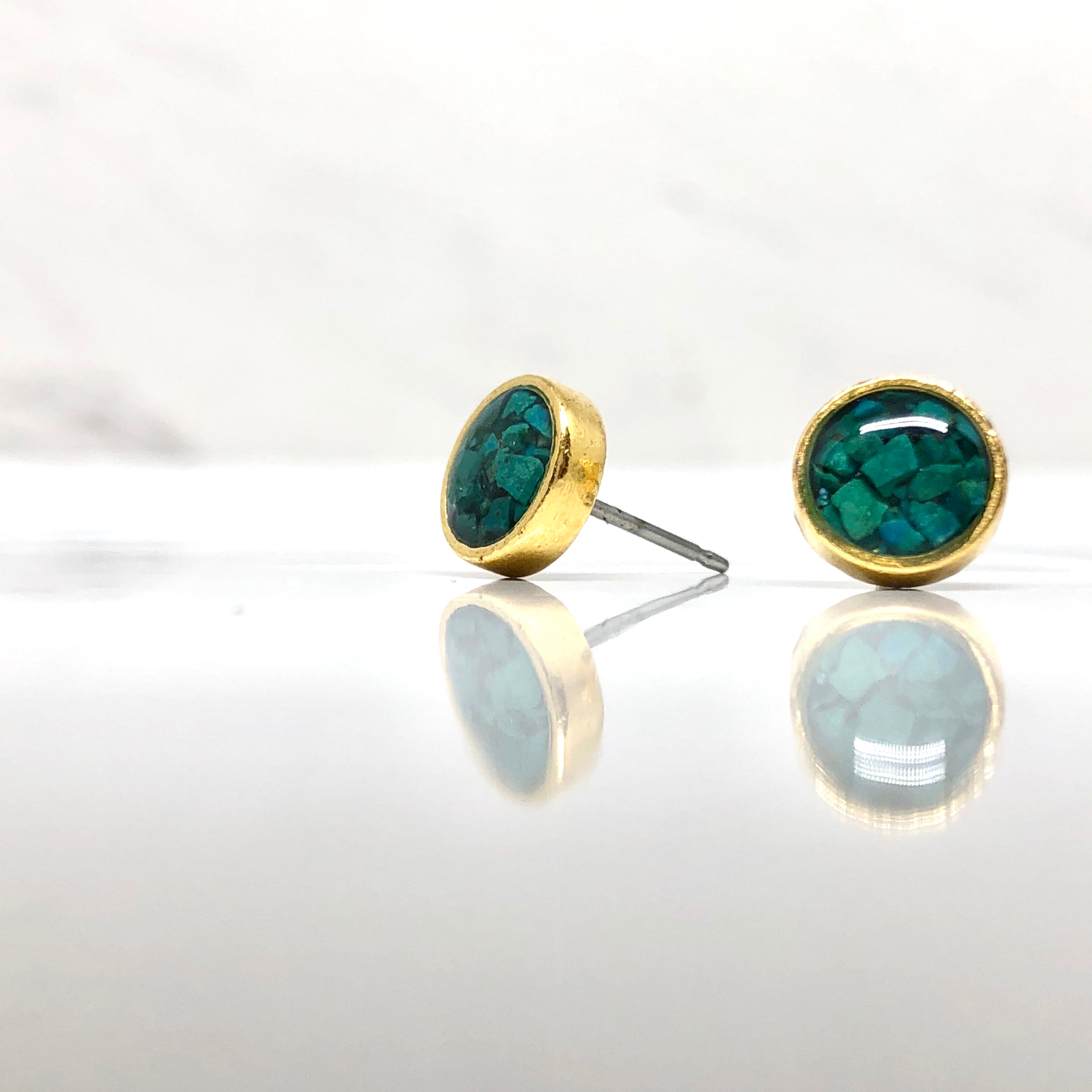 June & Simple Chrysocolla Circle Studs - styled on a model