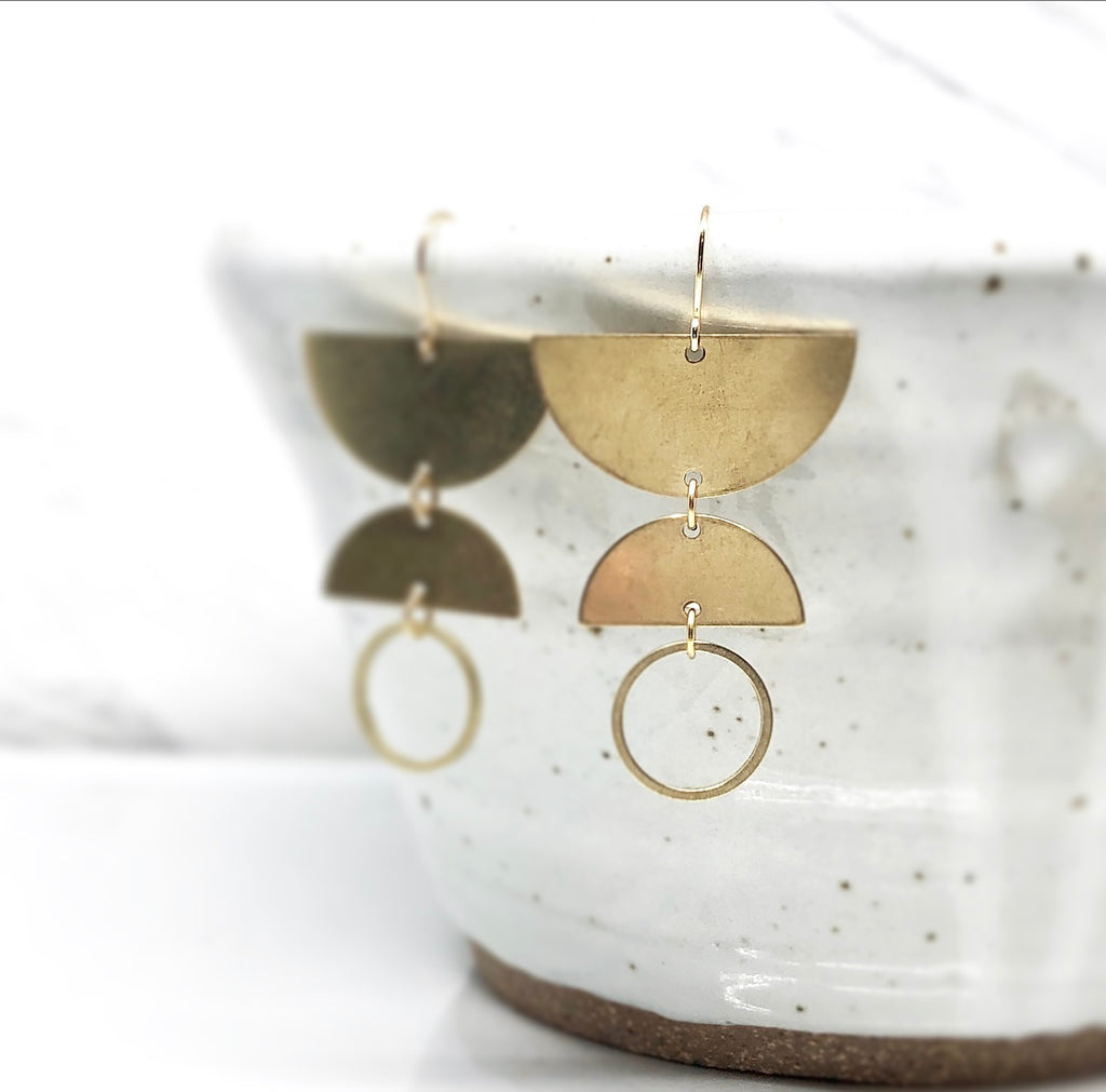June & Simple Moons Earrings - handmade gold crescent moon dangle earrings