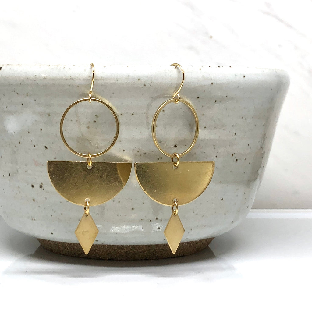 June & Simple Jess Earrings - detail shot of gold work