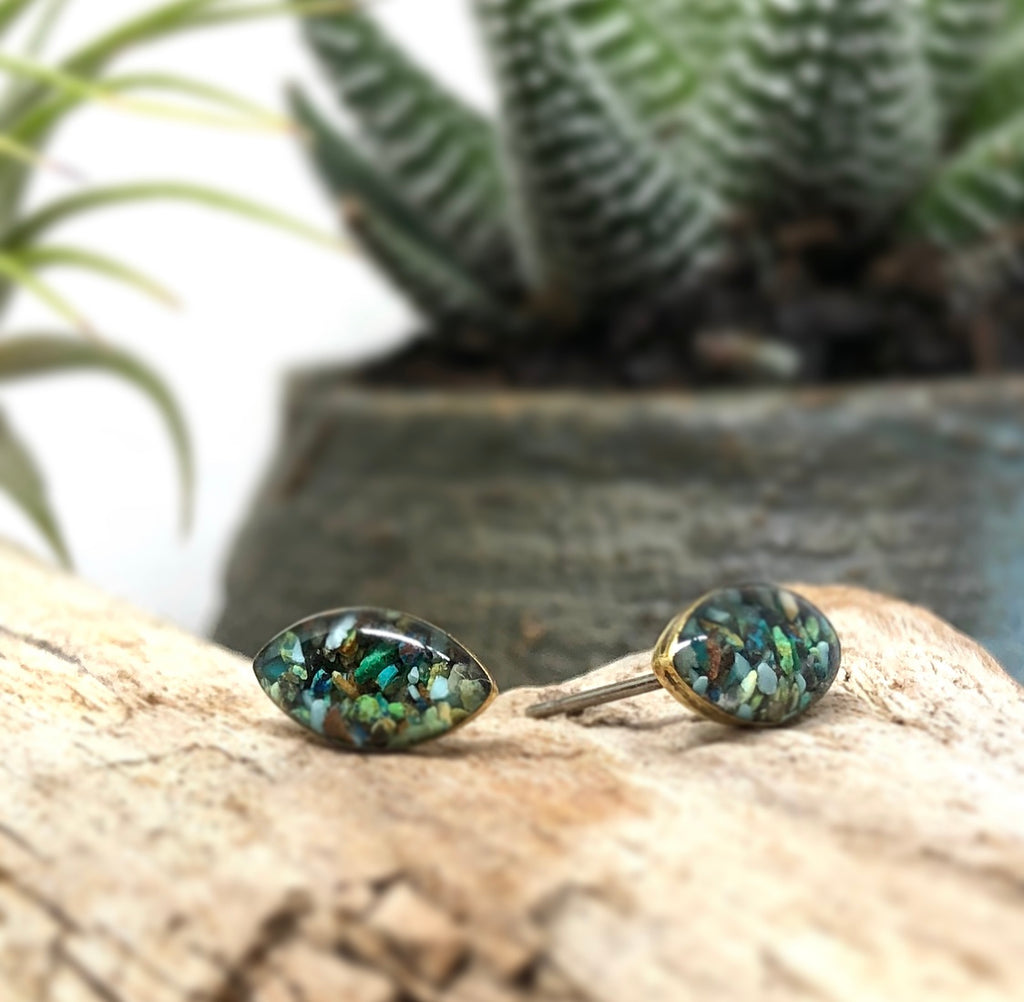 June & Simple Arizona Turquoise Studs - styled on a model
