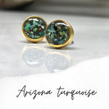Crushed stones Post Earrings-Circle Arizona Turquoise Studs