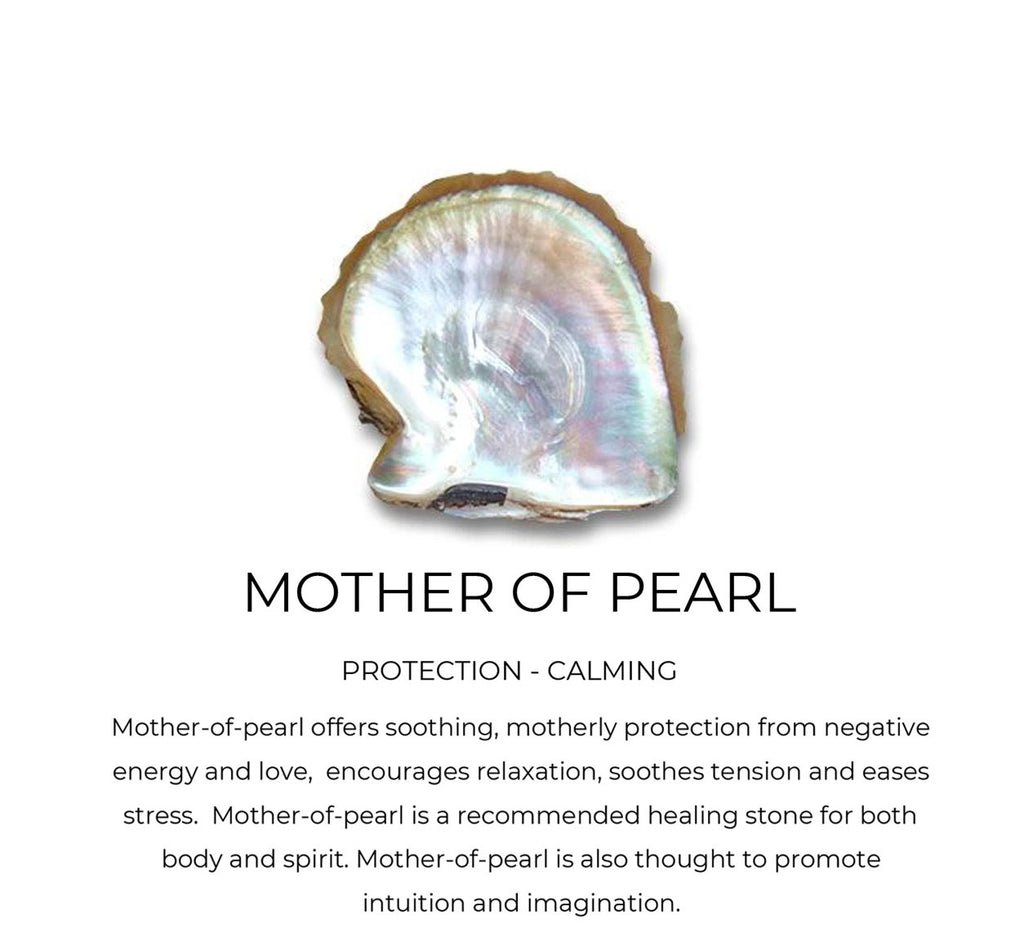 June & Simple Mother of Pearl natural stone earrings on branded display card